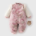Pagliaccetto invernale neonato rosa stile cinese con bottoni tradizionali e pelliccia - 59 / Rosa Classico