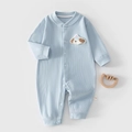 Light blue long sleeve baby romper featuring ribbed fabric and cute dog embroidery - 66 / Blue (Cartoon Dog)