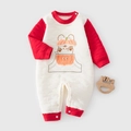Gesteppter Baby-Body in Beige mit rotem Saum und niedlichem Bären-Aufdruck - Größe 66 / Rot/Weiß-Kürbis Hase (保暖连体衣南瓜小兔)