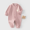 Pink ribbed velvet baby romper with cute rabbit embroidery and front snap buttons - 66 / Pink (Cartoon Rabbit)