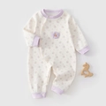 Tutina neonato in cotone a fiori con bordi viola e bottoni a pressione pratici - Taglia 59 / Pagliaccetto Primavera/Autunno Stampa Floreale Viola