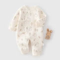 Tutina neonato beige a maniche lunghe con stampa conigli e fiori e nastri bianchi - 52cm / Coniglio Fiore
