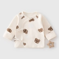 Newborn baby long sleeve cotton wrap top with beige cartoon bear print and tie closure - 52cm / Jiji Bear