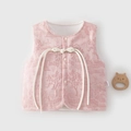 Gilet imbottito neonato rosa in stile cinese con motivi floreali e chiusura a nodi - 73 / Rosa
