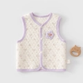 Gilet neonato in cotone trapuntato beige con stampa floreale e bordo viola - Taglia 100 / Floreale Viola