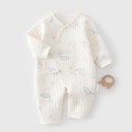 Infant ribbed cotton jumpsuit in cream with cute blue whale and star pattern print - 52cm / Blue Dolphin