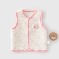 Gilet trapuntato in cotone per neonati color crema con stampa floreale e bordi rosa - Taglia 100 / Rosa Floreale