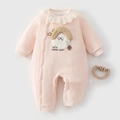 Tutina per neonato in maglia rosa chiaro con motivo a coniglietto e colletto in pizzo - Taglia 59 / Rosa Crema