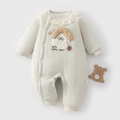 Tutina neonato bianco sporco con ricamo a coniglio e colletto in pizzo - Taglia 59 / Verde Crema