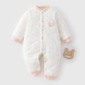 Baby-Strampler aus Baumwolle mit Blumenmuster in Creme und Rosa mit Schleife - Größe 73 / Rosa Blumig
