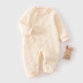 Tutina neonato imbottita beige a maniche lunghe con motivo a elefante in puro cotone - Taglia 59 / Jacquard Elefante Giallo