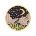 Round enamel brooch with night mountain scenery, golden crescent moon and starry sky - Round Pine Forest (xz4769)