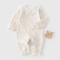 Barboteuse bébé en coton à fleurs avec col en dentelle et manches longues - Taille 59 / Abricot Clair Floral