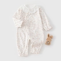 Barboteuse bébé en coton à fleurs avec col en dentelle blanche et boutons pression - Taille 59 / Blanc Lait Floral