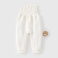 Baby-Thermo-Hose mit hohem Bund aus cremeweißem Rippstrick-Baumwolle und Druckknöpfen - Größe 73 / Weiß (Ohne Ausziehen)