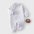 Tutina neonato a maniche lunghe in cotone trapuntato celeste con ricamo elefante - Taglia 59 / Jacquard Elefante Blu
