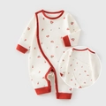 Newborn long-sleeve cotton romper with red cherry print and side snap closure for infants - 73 / Cherry Cheese