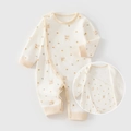 Newborn long-sleeve cotton romper with cute animal prints and yellow edge trim - 73 / Flower Field Rabbit