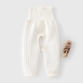 High-waisted open crotch baby pants in cream white ribbed cotton knit for warmth - 66 / White