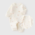 Infant cotton long sleeve romper in beige with cute cartoon bear and rabbit prints - 73 / Cuddly Bear