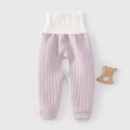 Pantalon bébé taille haute en coton côtelé violet clair avec protection ventrale - 66 / Violet