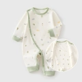 Infant long sleeve cotton romper in cream with green trim and cartoon vehicle print - 73 / Soft Car