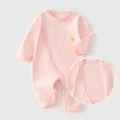 Pink long sleeve cotton baby romper with moon and rabbit embroidery and belly protection - Size 59 / Pink (Moon Rabbit)