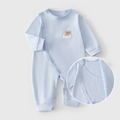Light blue long sleeve cotton baby onesie featuring cute bear embroidery and snap buttons - Size 59 / Blue (Cloud Bear)