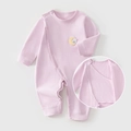 Pink long sleeve cotton baby romper with cute moon rabbit embroidery and snap buttons - Size 59 / Purple (Moon Rabbit)