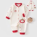 Tutina neonato a maniche lunghe in cotone crema e rosso con stampa pomodoro - 66 / Bianco Crema Pomodoro