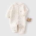 Quilted cotton baby bodysuit in cream with floral print and cute bunny embroidery - Size 59 / Floral Print