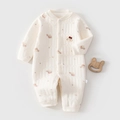 Quilted off-white cotton baby bodysuit featuring cute cartoon prints and warm padding - Size 59 / Cartoon Bear Print