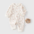 Newborn long sleeve cotton romper in cream white with cute pink cherry prints - 52 / Apple Print