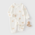 Newborn long sleeve cotton romper in cream with delicate yellow floral print - 52 / Floral Print