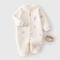 Quilted cotton baby romper in cream with cute bear prints and embroidery for winter warmth - Size 59 / Christmas Bear Print