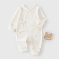 Newborn cotton romper with bunny and carrot prints in cream white with side ribbons - 52 / Carrot Rabbit Print