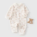 Baby-Schlafanzug aus Baumwolle in Creme mit feinem rosa Kirschdruck und Knöpfen - Größe 59 / Seitliche Öffnung Apfel