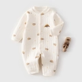 Quilted white cotton infant bodysuit with cute yellow monkey embroidery and snap closure - Size 59 / Little Monkey Print