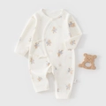 Long sleeve cream baby romper with bear print in soft 100% cotton jersey fabric - 52 / Bear Print