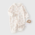 Cream long sleeve baby romper with pink cherry print and soft cotton fabric - 59 / Apple Print (春秋连体衣中开苹果)