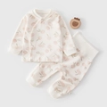 Ensemble bébé en coton avec pantalon taille haute et motif pêche couleur beige - Taille 66 / Blanc Crème Imprimé Pomme