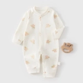 Floral long sleeve cotton baby romper in cream white with snap button closure - Size 59 / Flower