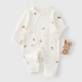 Tutina neonato in cotone bianco con stampe di ciliegie e chiusura a fiocco - 52 / Stampa Ciliegia