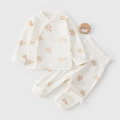 Ensemble pyjama bébé en coton fleuri avec pantalon taille haute et haut à manches longues - Taille 66 / Blanc Crème Imprimé Floral