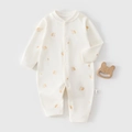 Off-white long sleeve cotton baby romper with cute orange bunny and carrot patterns - 59 / Carrot Rabbit Print (春秋连体衣中开胡萝卜兔)