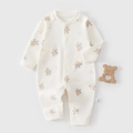 Infant long sleeve romper featuring cute bear print in soft white cotton fabric - 59 / Rocking Bear Print (春秋连体衣中开木马小熊)