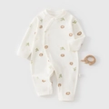 Pure cotton baby romper in cream featuring cute lion and cactus print with side buttons - Size 59 / Side Opening Lion