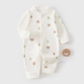 Barboteuse bébé en coton blanc avec imprimé lion et boutons-pression - 59 / Imprimé Petit Lion (Barboteuse Ouverture Frontale Printemps/Automne)