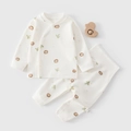 Pyjama thermique bébé en coton blanc crème avec motifs de lion et cactus mignons - Taille 66 / Imprimé Lion et Cactus