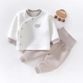 Quilted cotton baby thermal set with high waist pants for autumn and winter warmth - Gray Warm High Waist Style / 73 Size